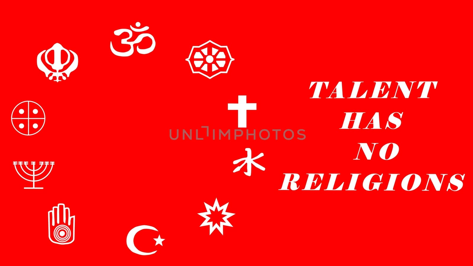 Talent has no religion showing all signs in red colour background illustration