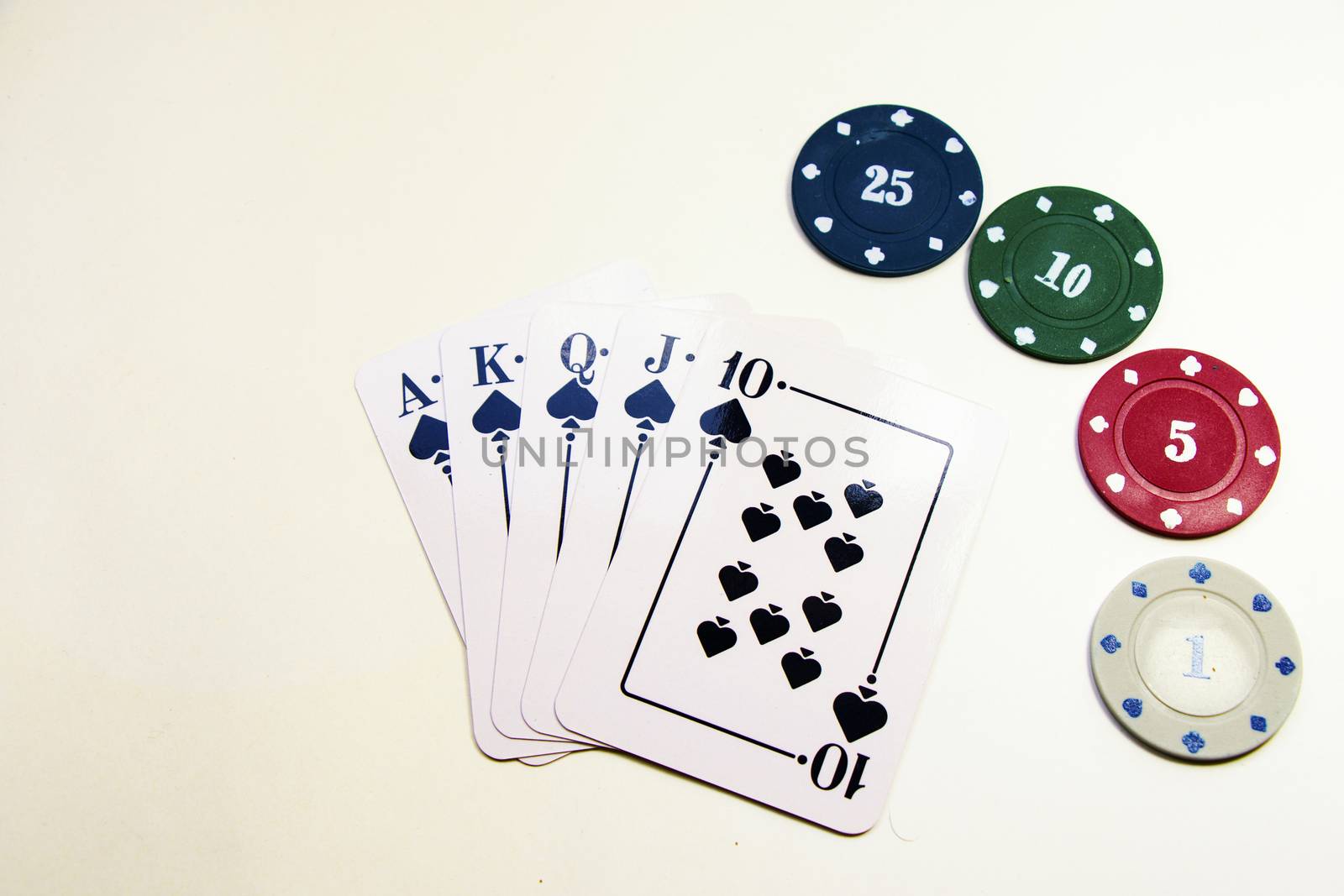 Royal flush poker and blackjack cards and chips by Taidundua