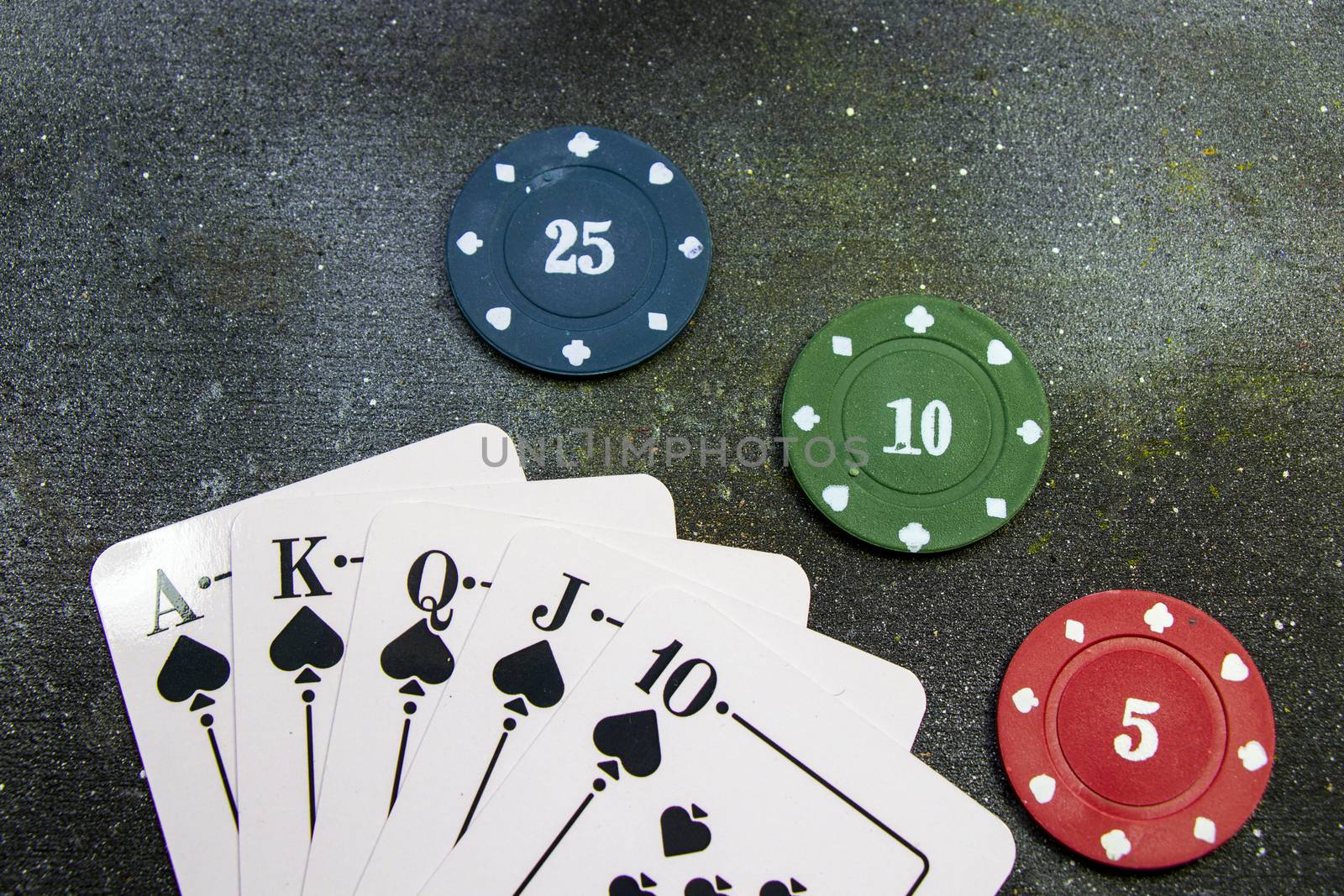 Royal flush poker and blackjack cards and chips by Taidundua