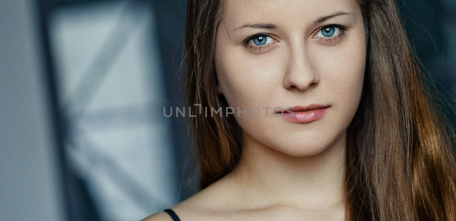 Beauty face portrait of a young woman, natural makeup look, skin by Anneleven