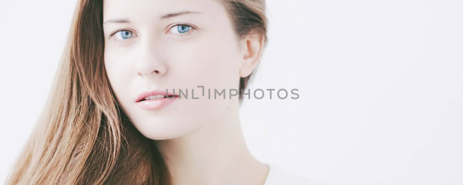 Beauty face portrait of a young woman, natural makeup look, skin by Anneleven