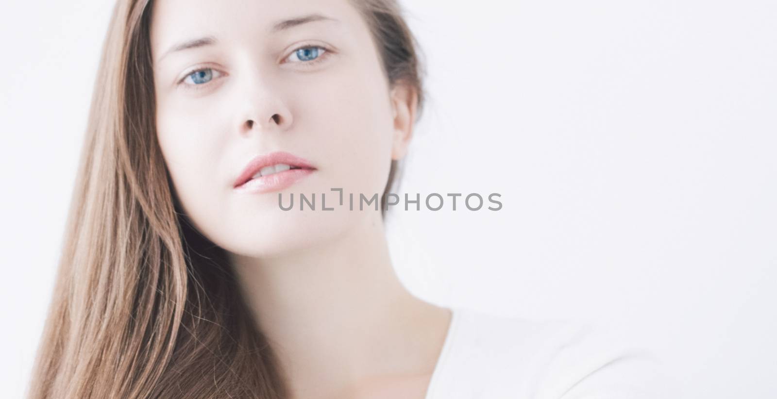 Beauty face portrait of a young woman, natural makeup look, skin by Anneleven