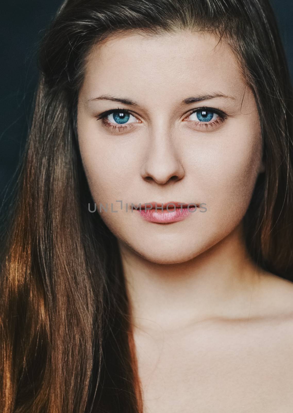 Beauty face portrait of a young woman, natural makeup look, skin by Anneleven