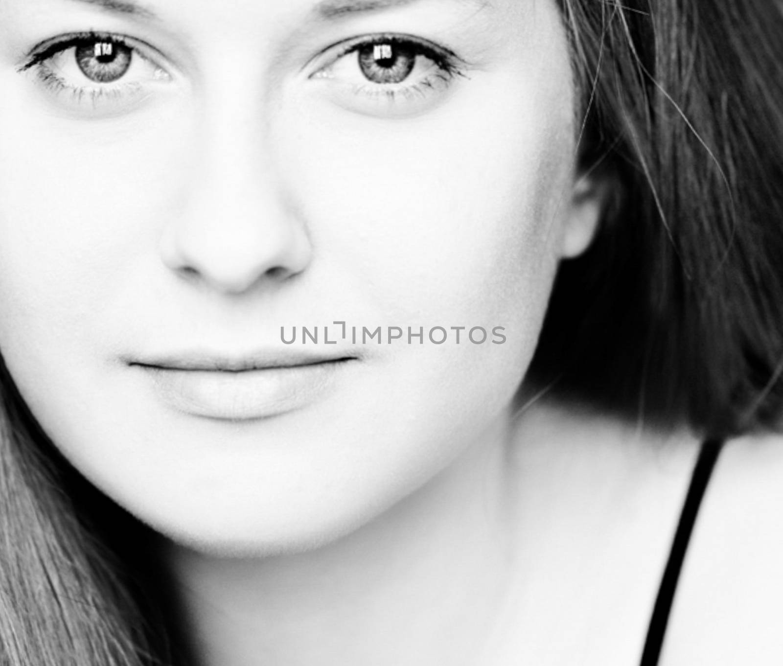 Beauty face portrait of a young woman, natural makeup look, skincare and cosmetics