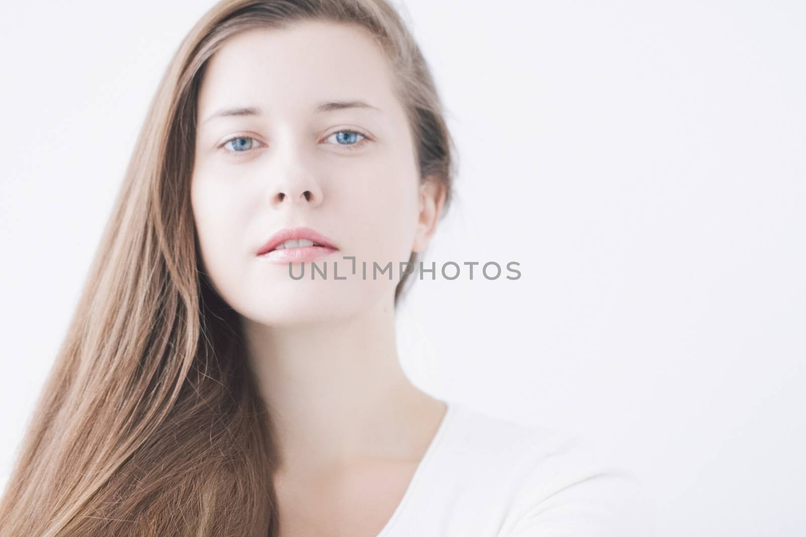 Beauty face portrait of a young woman, natural makeup look, skin by Anneleven