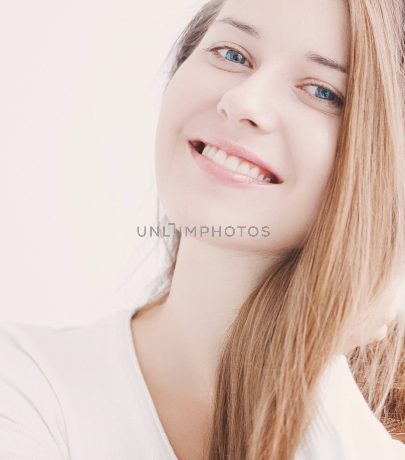 Beauty face portrait of a young woman, natural makeup look, skin by Anneleven