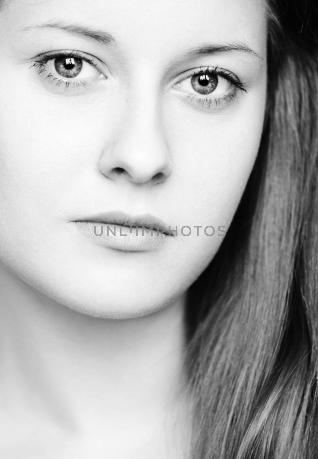 Beauty face portrait of a young woman, natural makeup look, skincare and cosmetics