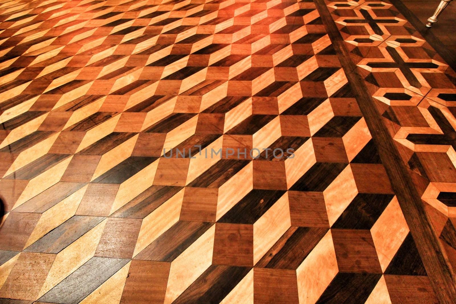 Porto, Portugal- January 6, 2020: Beautiful and vintage wooden floor of a room of the Stock Exchange Palace in Porto