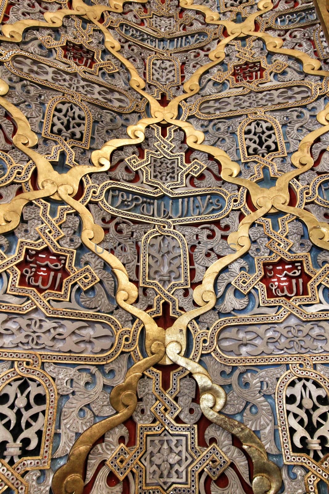 Porto, Portugal- January 6, 2020: Beautiful stucco walls of the arab room decorated in Moorish revival style of the Stock Exchange Palace in Porto, Portugal