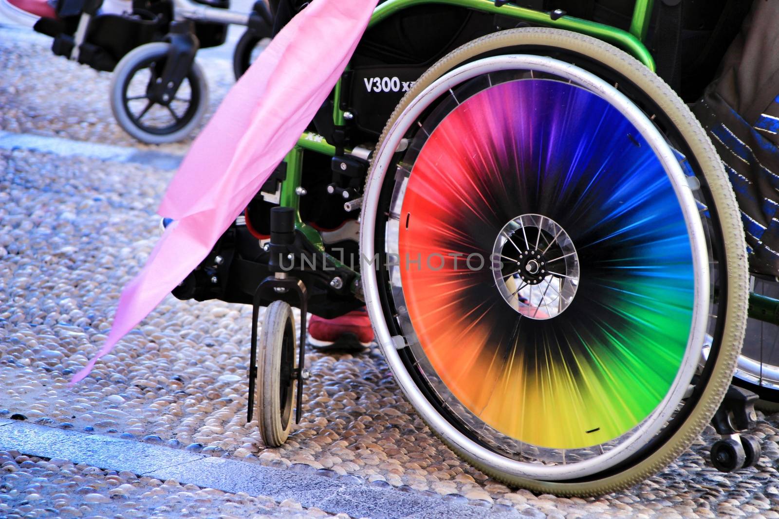 Elche, Alicante, Spain- October 3, 2018: People participating and having fun with activities in Elche city celebrating the world day of cerebral palsy