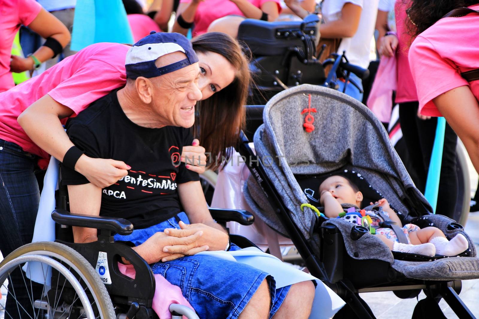 Elche, Alicante, Spain- October 3, 2018: People participating and having fun with activities in Elche city celebrating the world day of cerebral palsy