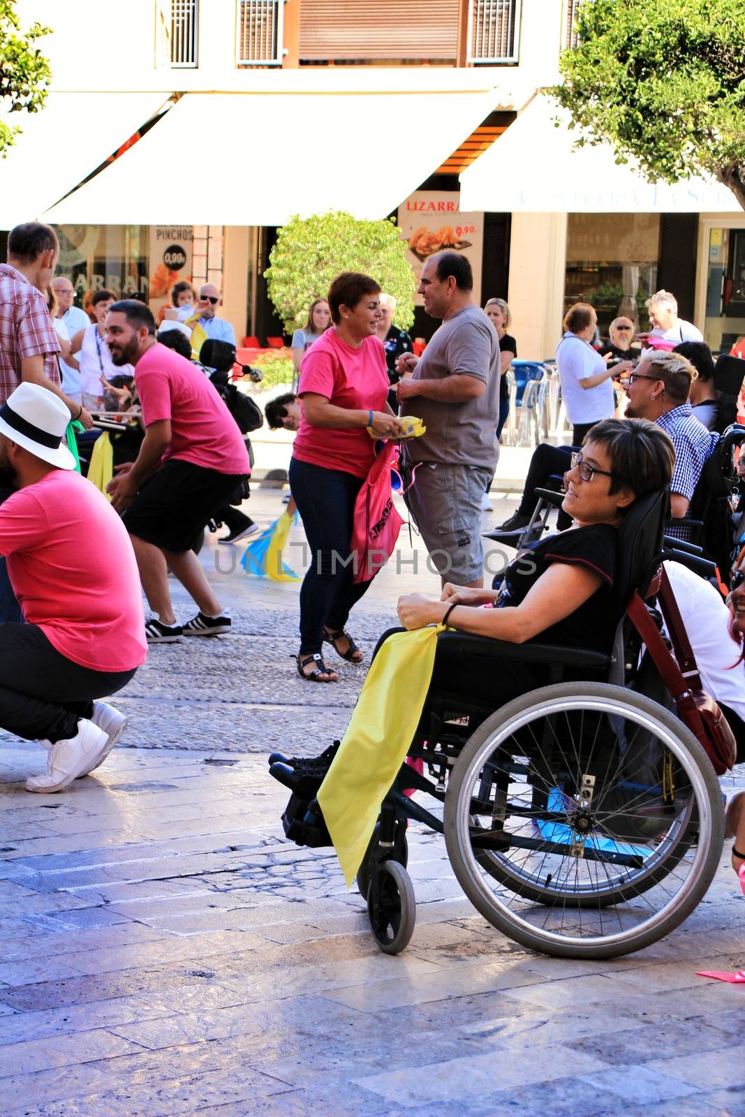 Elche, Alicante, Spain- October 3, 2018: People participating and having fun with activities in Elche city celebrating the world day of cerebral palsy