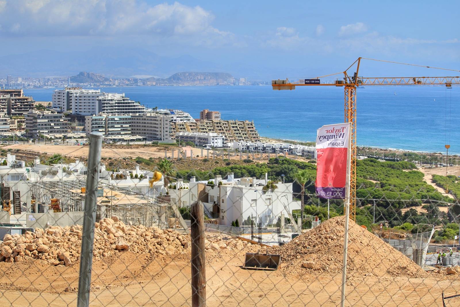 Alicante, Spain- July 28, 2020: Houses under construction in the urbanization of Gran Alacant in southern Spain