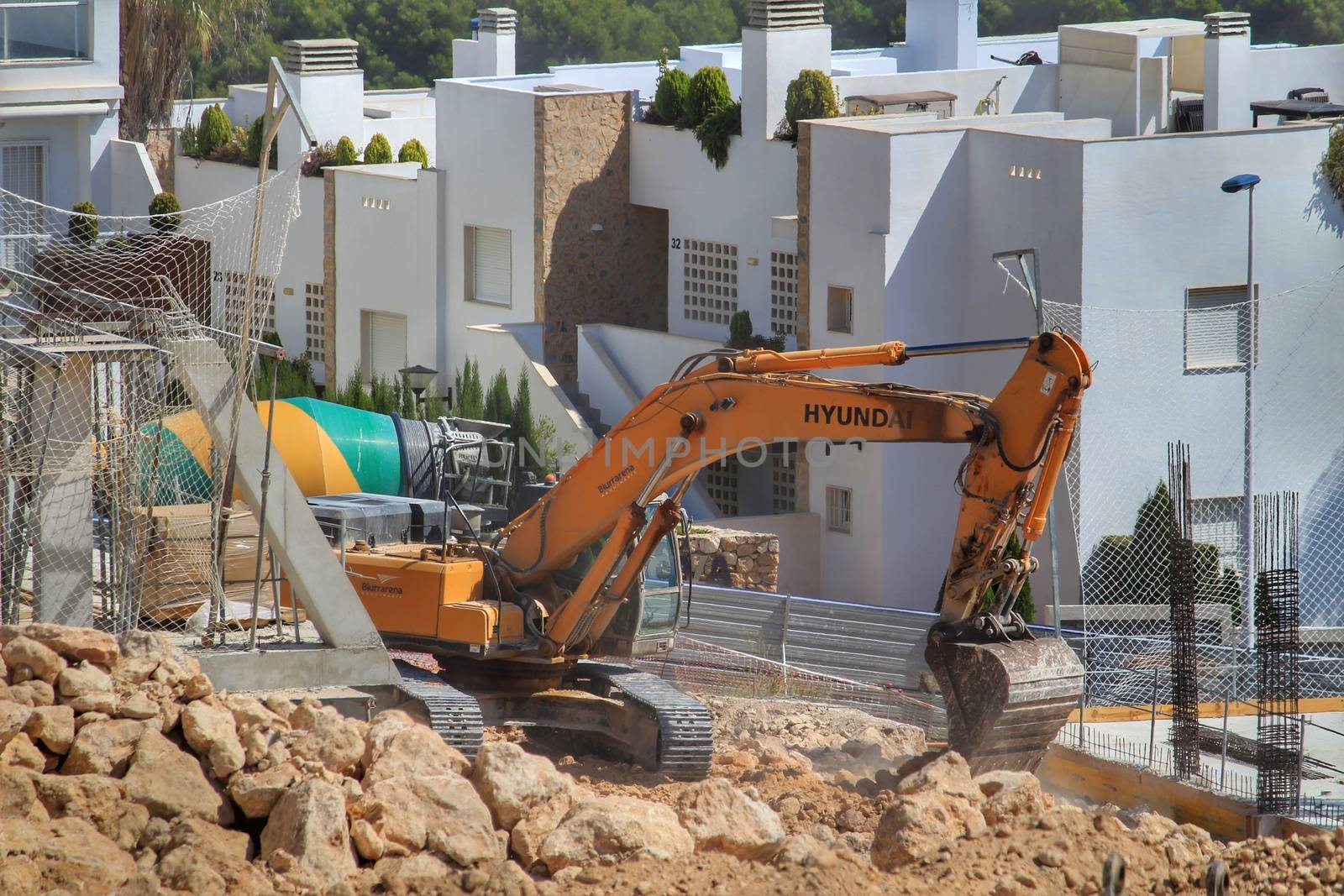 Alicante, Spain- July 28, 2020: Houses under construction in the urbanization of Gran Alacant in southern Spain