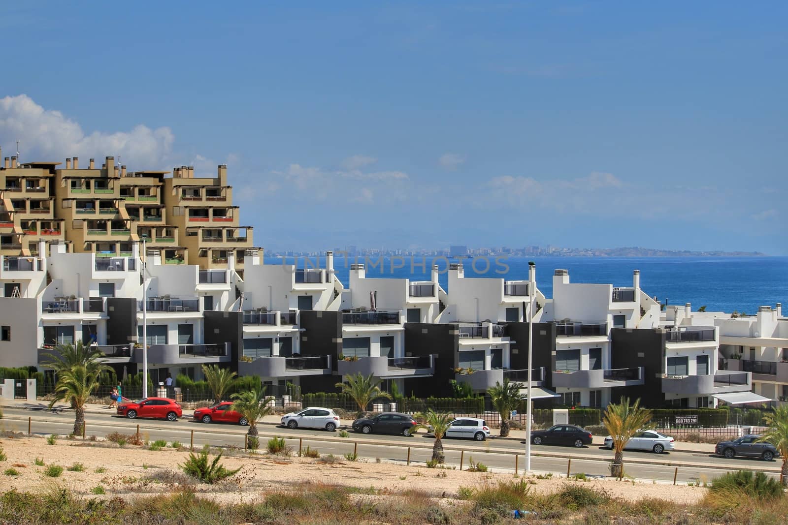 Alicante, Spain- July 28, 2020:Arenales del Sol Urbanization in the coast of Alicante in summer