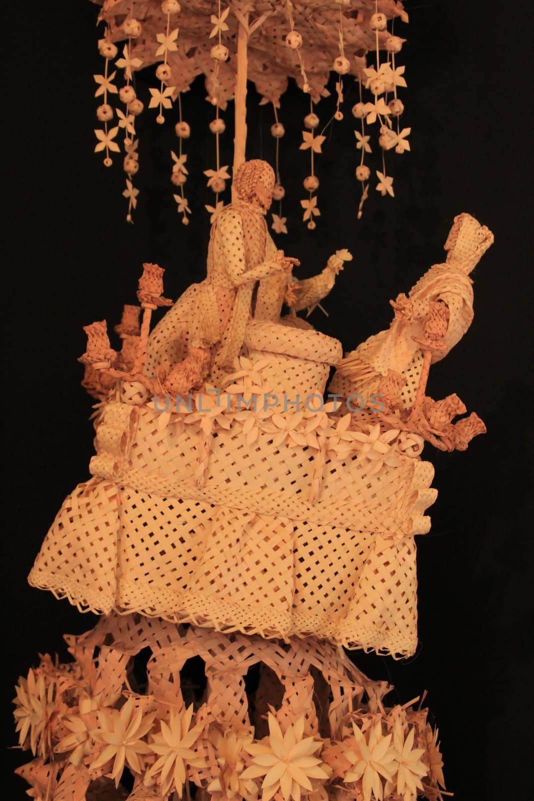 Elche, Alicante, Spain- September 2, 2020: Beautiful biblical scenes of braided craft made with white palm in Elche