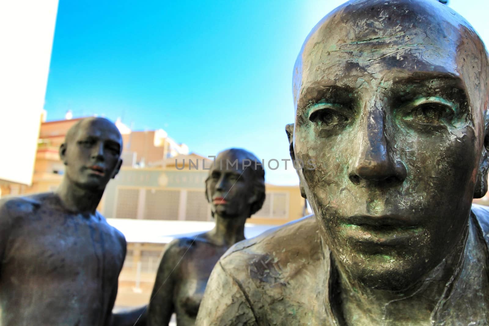 Elche, Alicante, Spain- October 7, 2020: Sculpture by Joan Ramon Garcia Castejon called 'La Critica' in front of the town hall of Elche