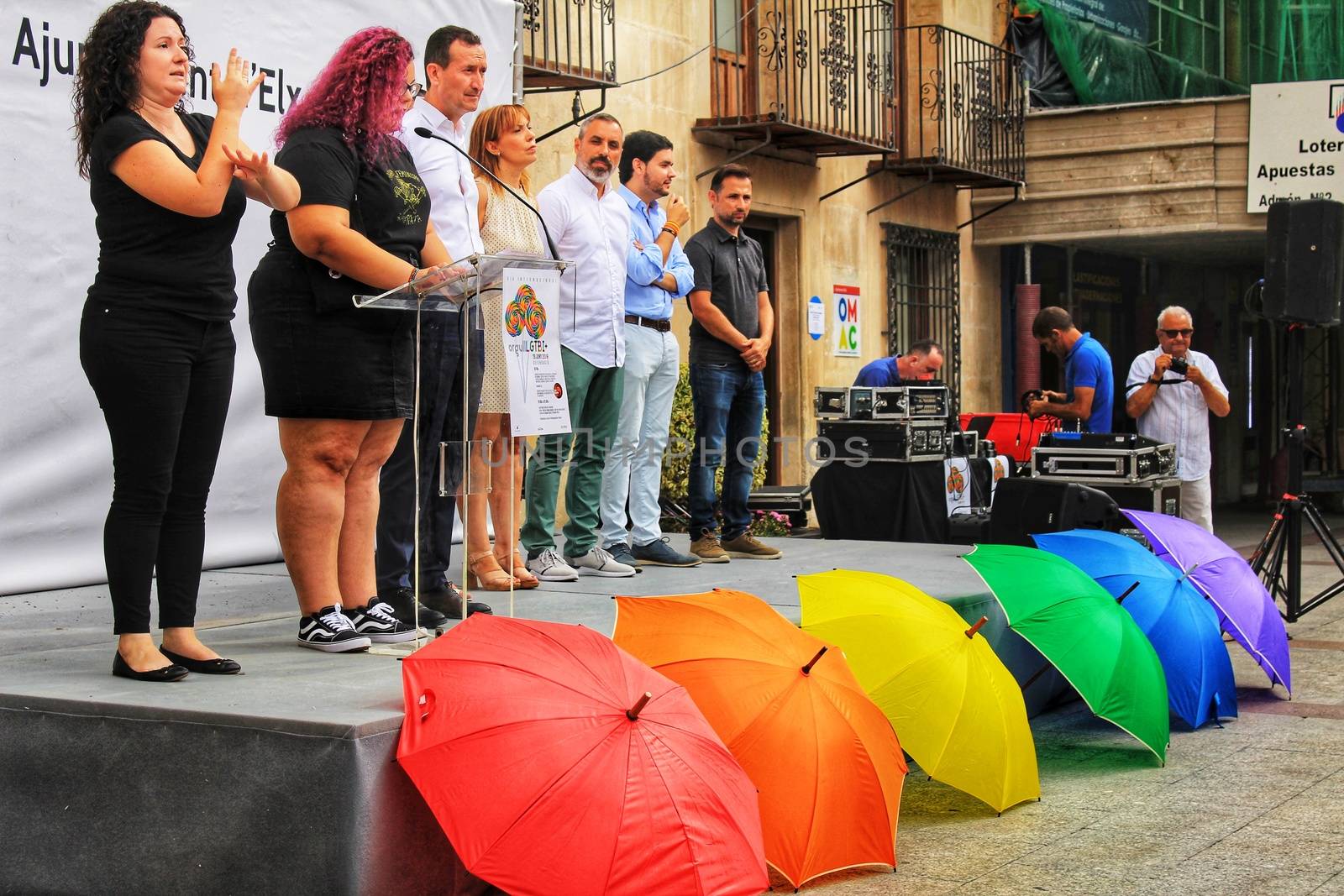 Rainbow flag of umbrellas the town hall by soniabonet