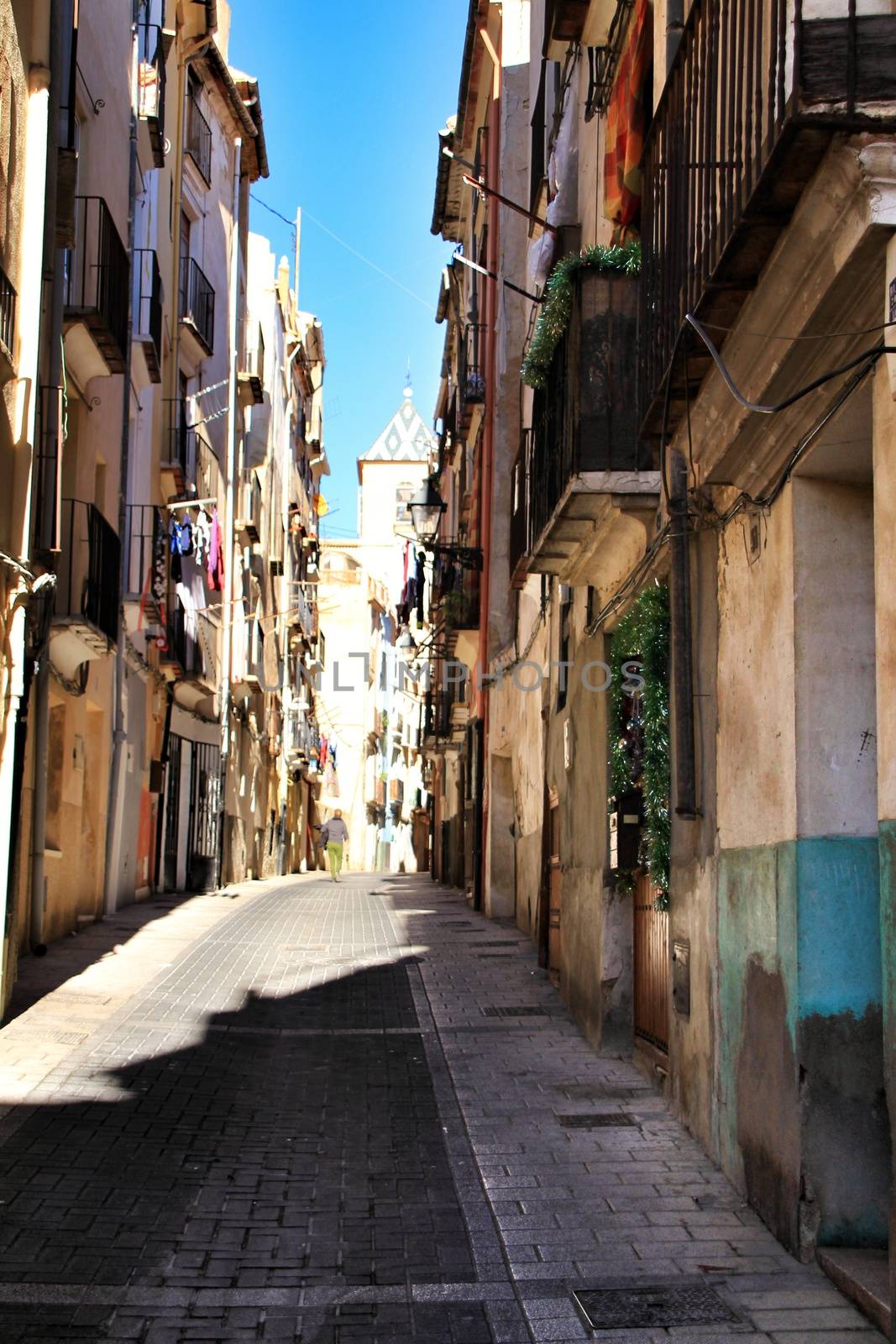 Jijona, Alicante, Spain- December 9, 2018: Narrow streets in Jijona village in Alicante province, Spain.