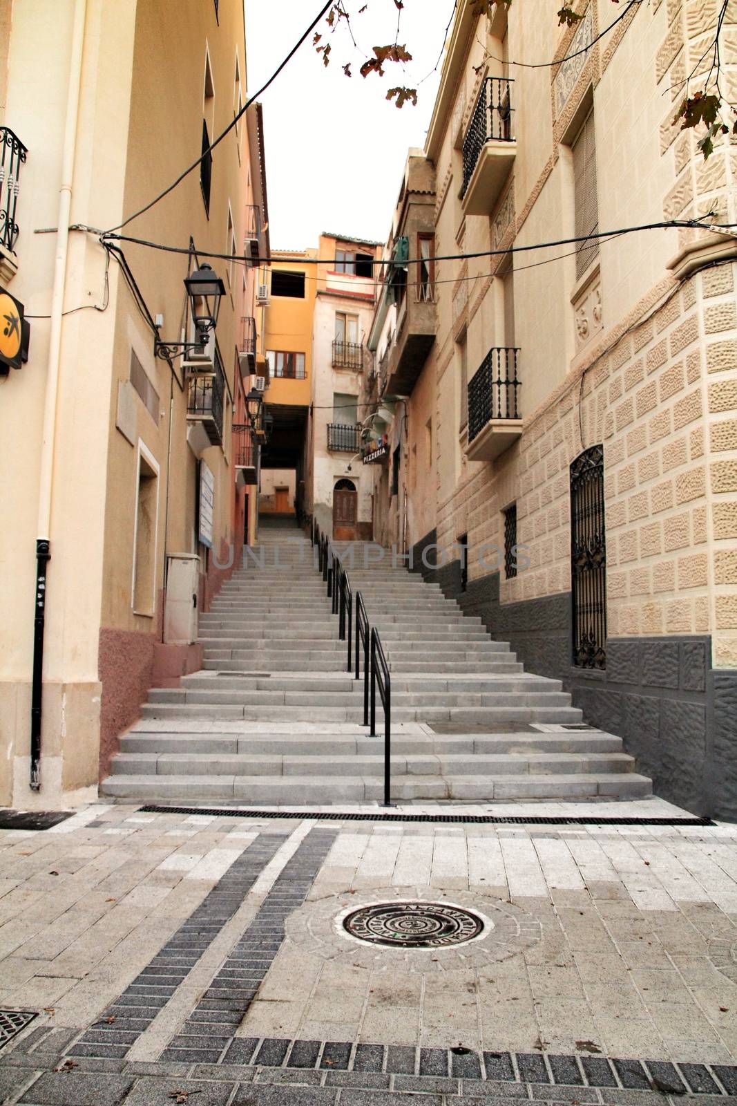 Jijona, Alicante, Spain- December 9, 2018: Narrow streets in Jijona village in Alicante province, Spain.