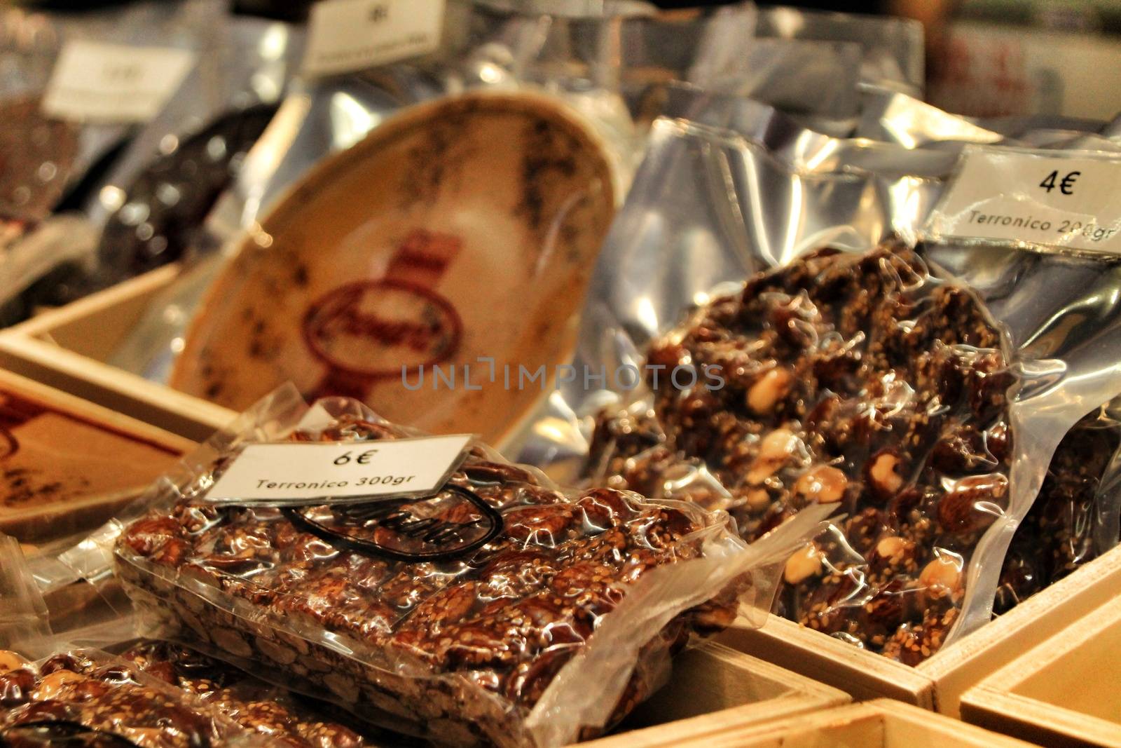 Jijona, Alicante, Spain- December 9, 2018: Nougat and other sweet Christmas crafts of the Jijona Fair