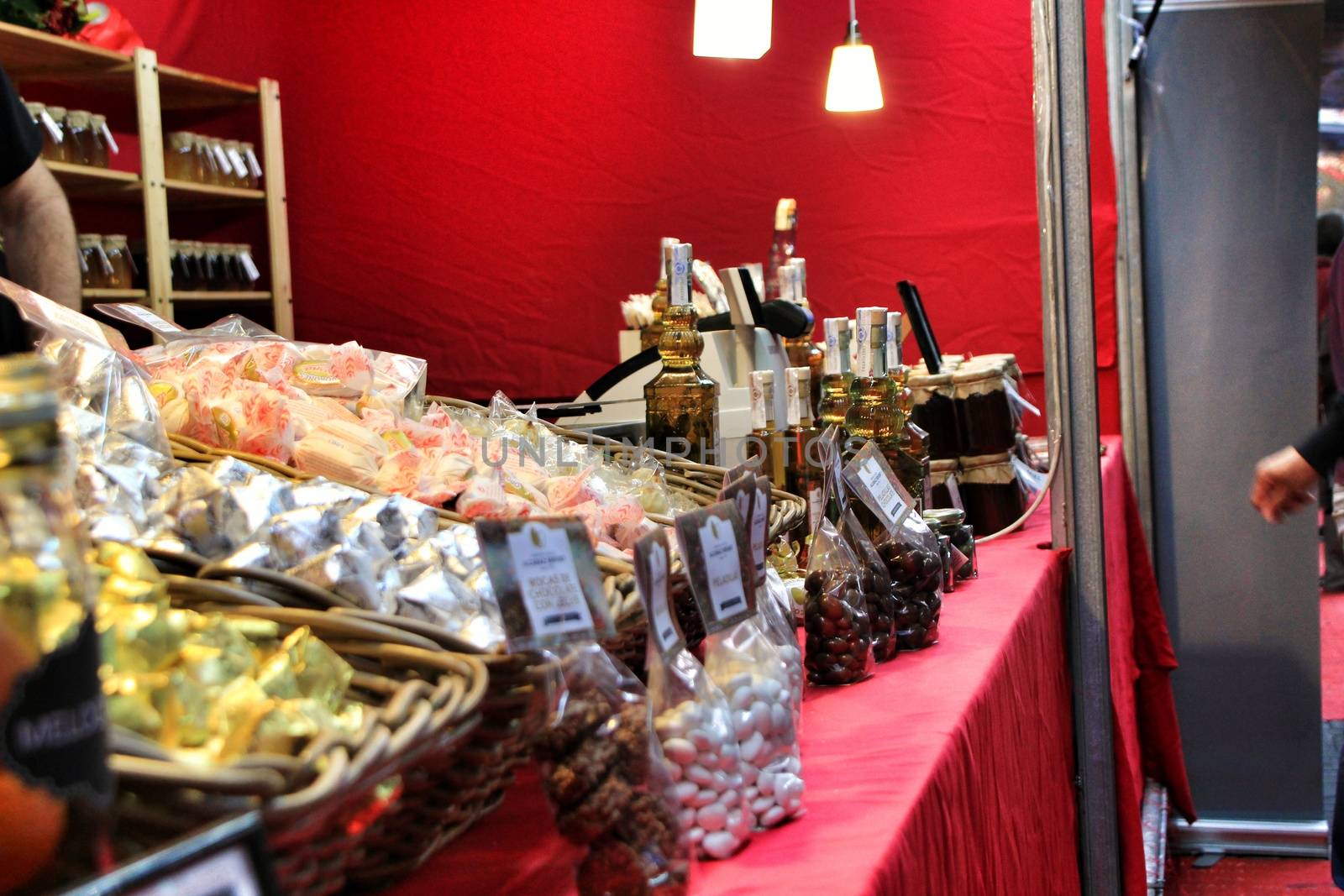 Jijona, Alicante, Spain- December 9, 2018: Nougat and other sweet Christmas crafts of the Jijona Fair