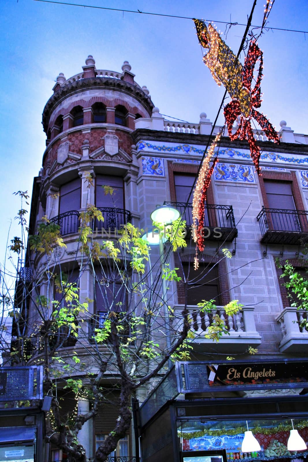 Jijona, Alicante, Spain- December 9, 2018: Beautiful facade of modernist building in Xixona, Alicante province, Spain.