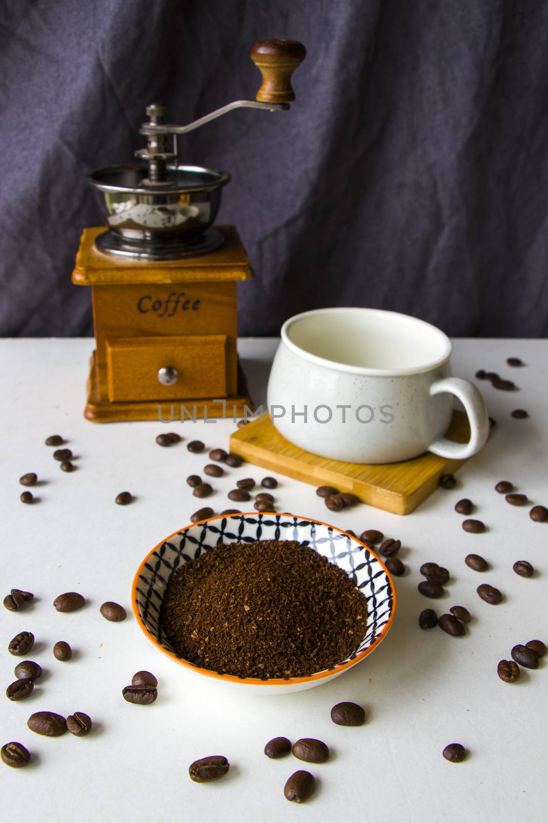 Pour over coffee maker, coffee cup and mug, studio shoot