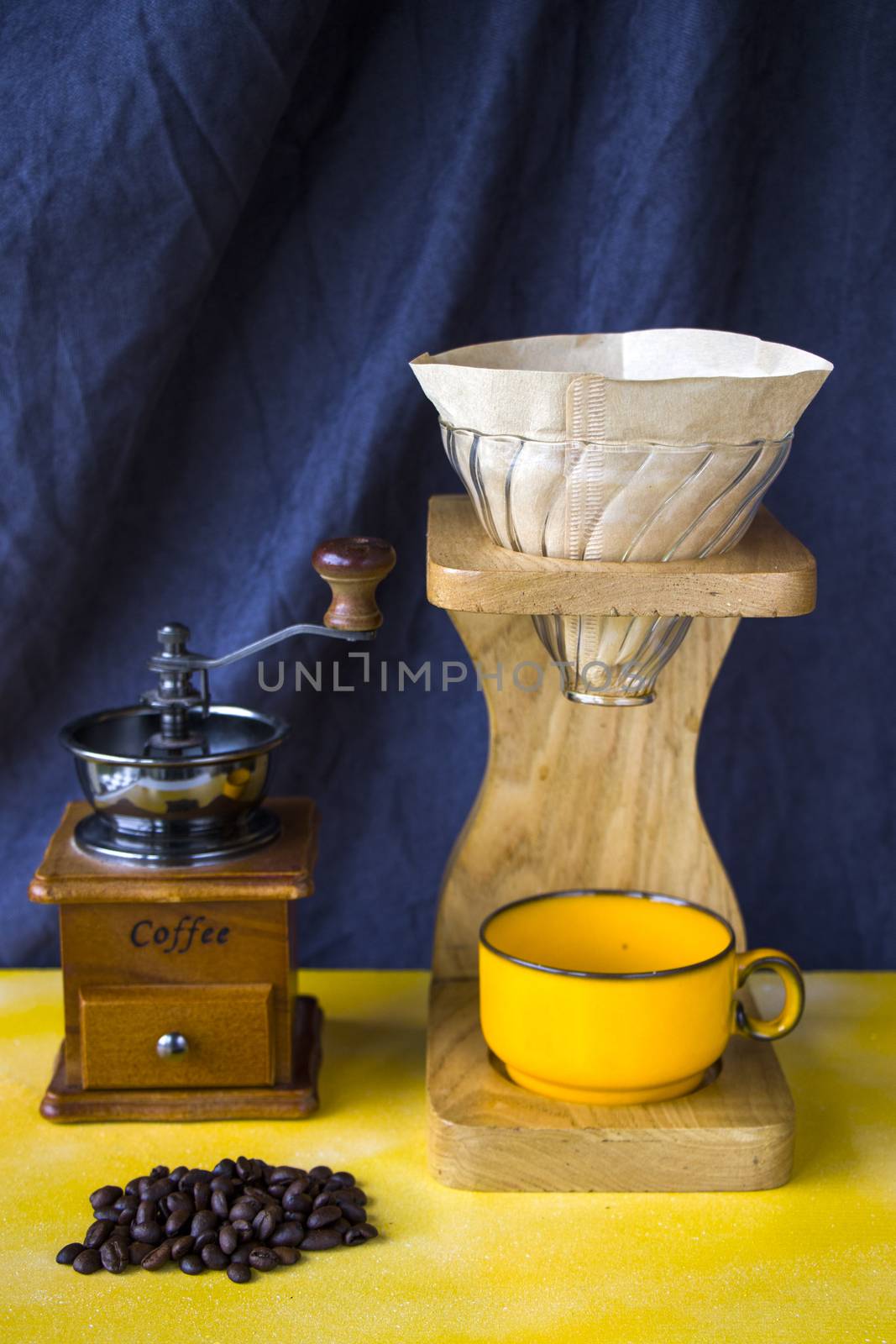 Pour over coffee maker, coffee cup and mug, studio shoot