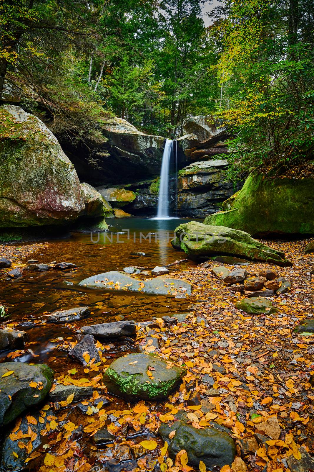 Beautiful Flat Lick Falls with Fall colors near Gray Hawk, Kentu by patrickstock