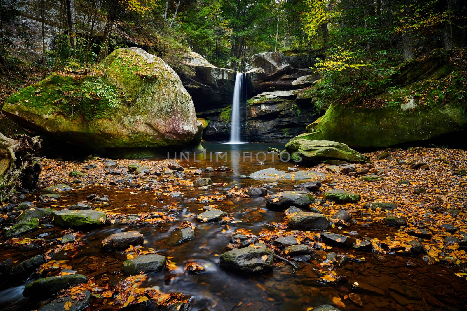 Beautiful Flat Lick Falls with Fall colors near Gray Hawk, Kentu by patrickstock