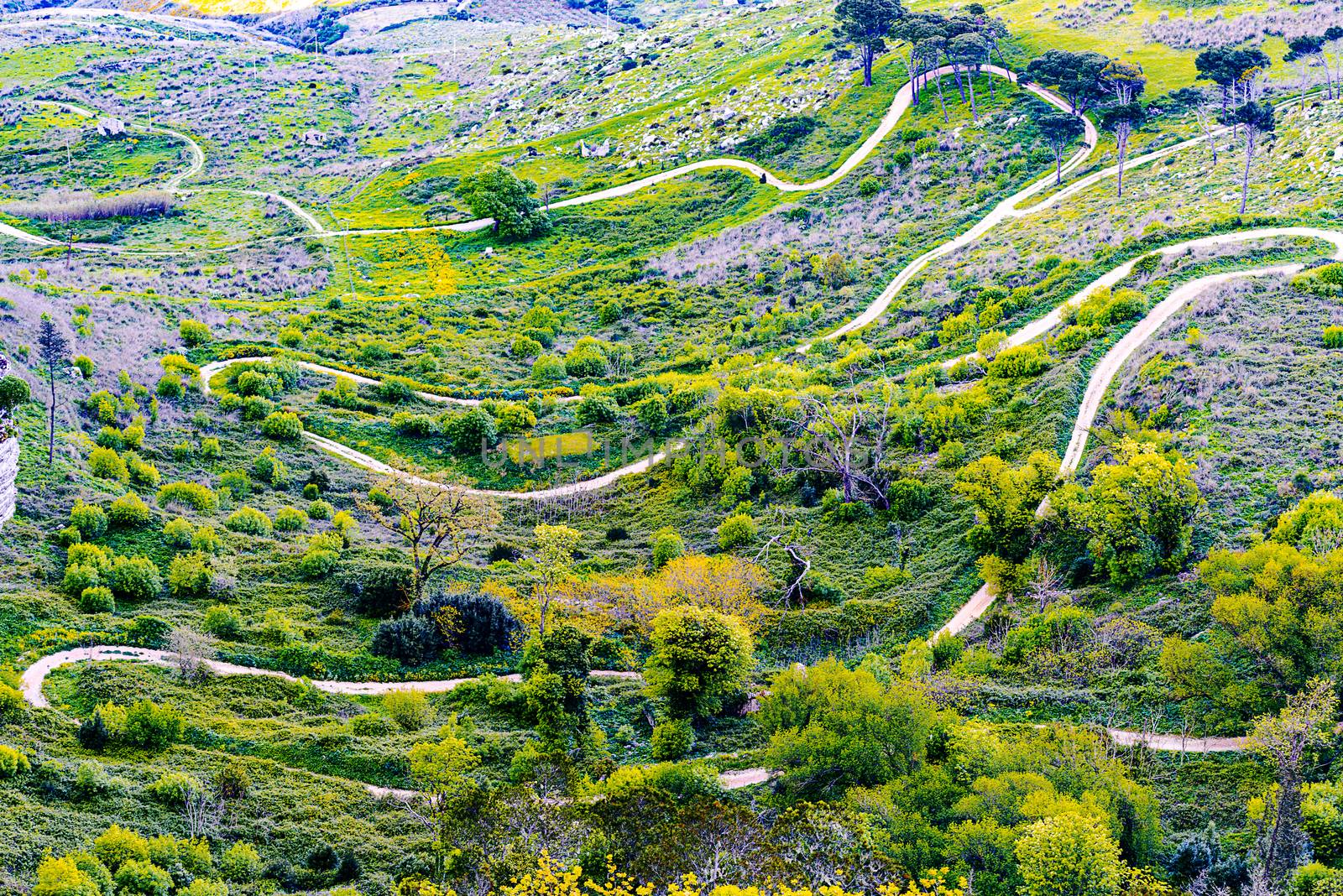 Sicily landscape of serpentine road by Nanisimova