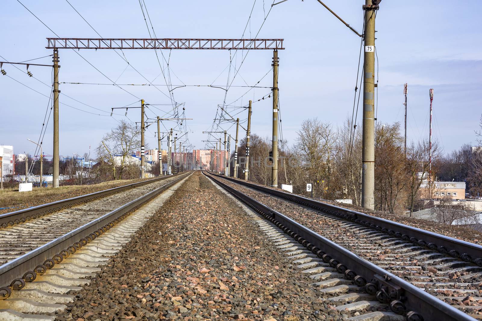 
Two branches of electrified railway for the movement of trains with electric traction