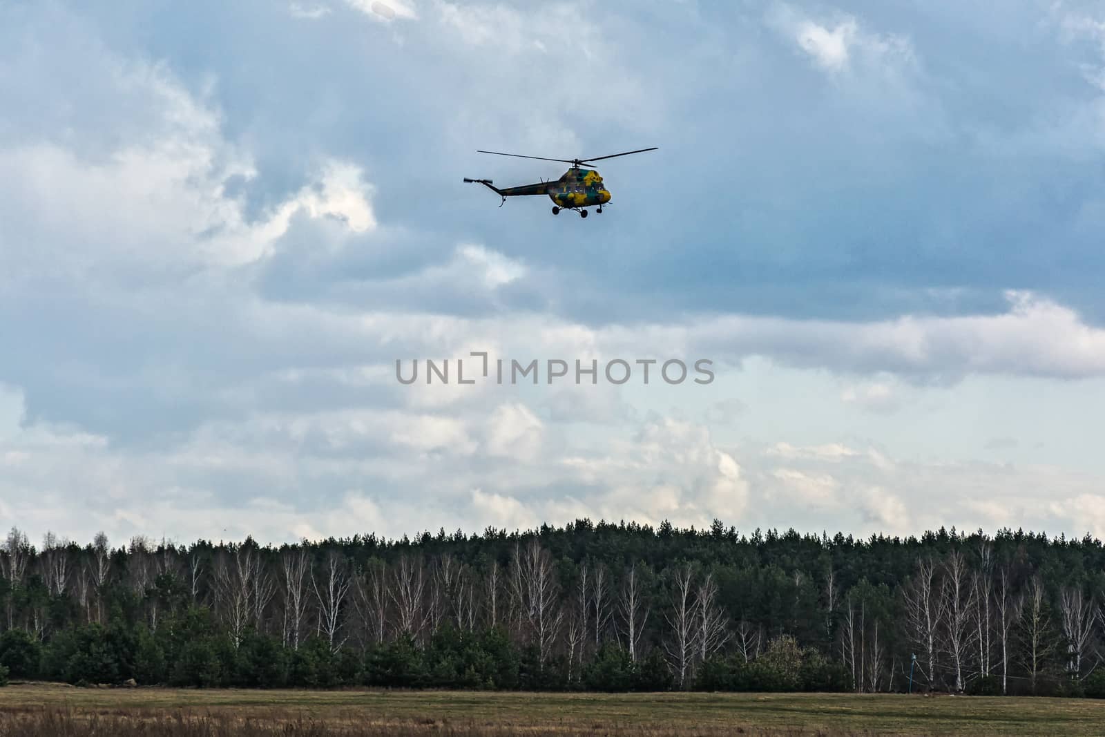 Helicopter MI-2 sits on a ground in the forest