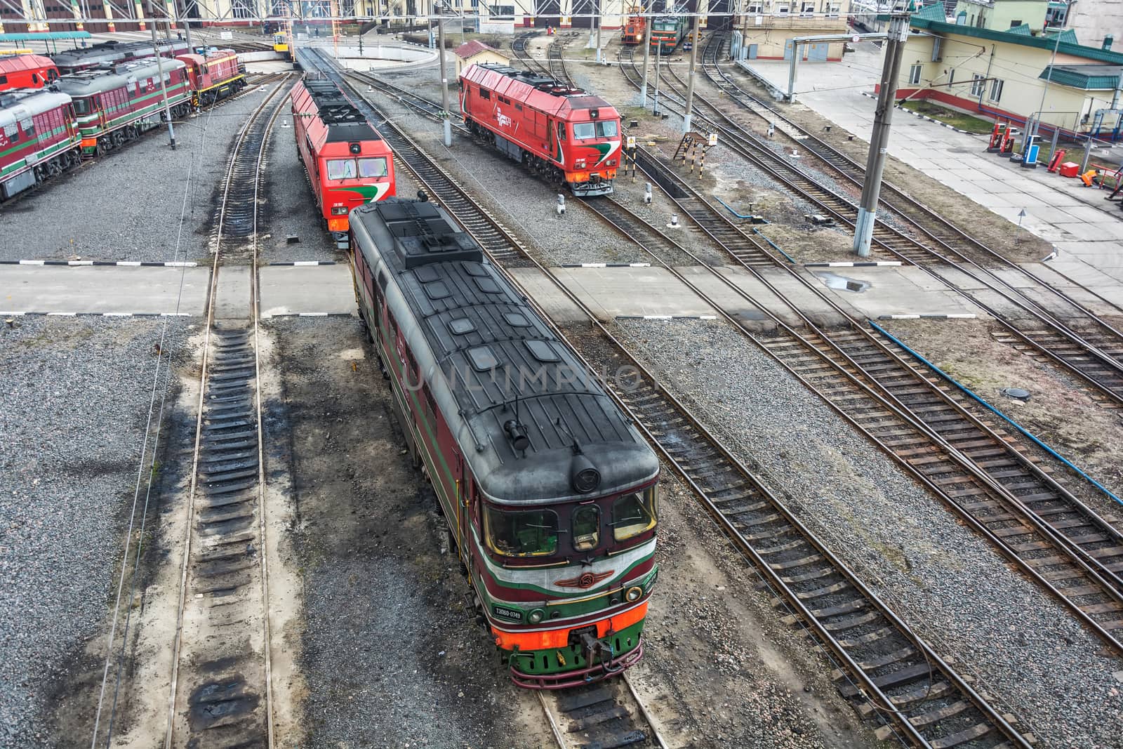 Belarus, Minsk - 20.03.2017: Diesel locomotives TEP60-0749 and TEP 70 BS in the locomotive depot of the railway