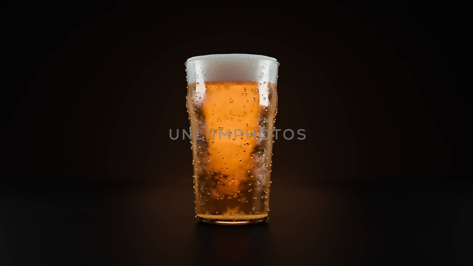 Glass of light beer on dark background.,3d model and illustration.