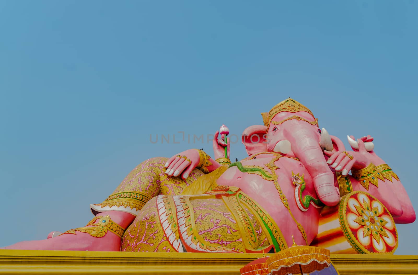 Ganesh Elephant god in Hindu isolated on white background.