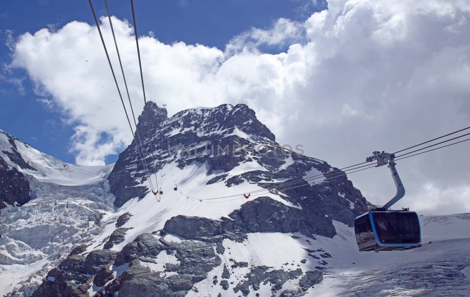 Zermatt, Switzerland - july 19, 2020: New cable car on it's way to the Matterhorn glacier paradise