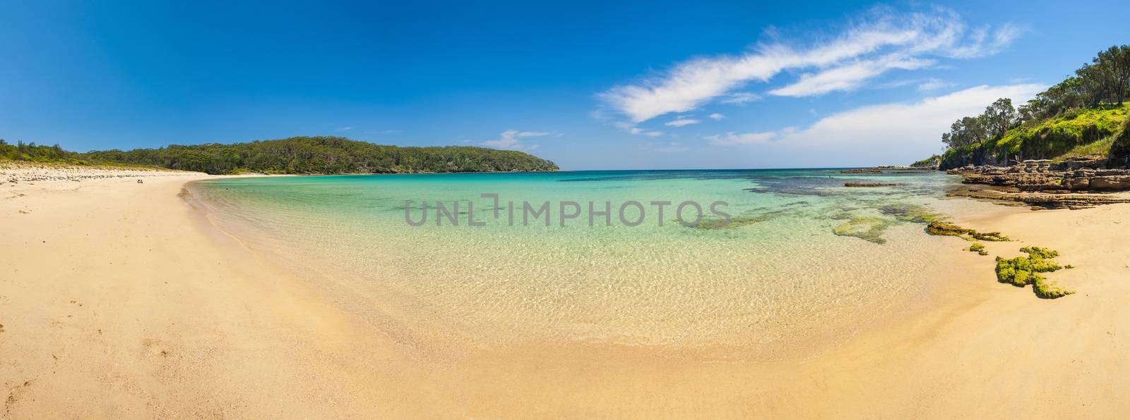 Cave beach is a beautiful beach on the Swansea Peninsula, New South Wales, Australia. Panoramic photo