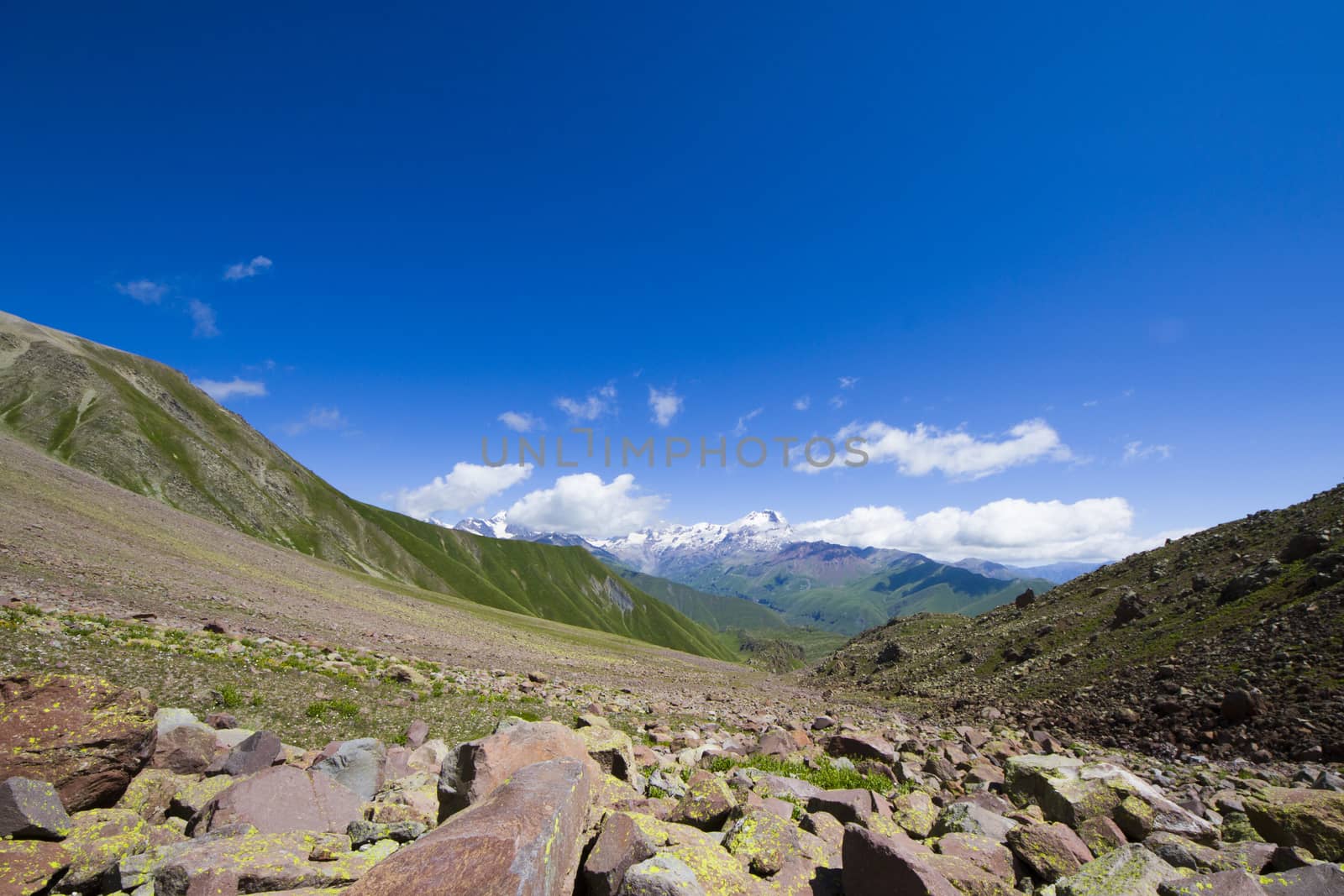 Mountains landscape and view of caucasian mountain range Khazbegi, Georgia