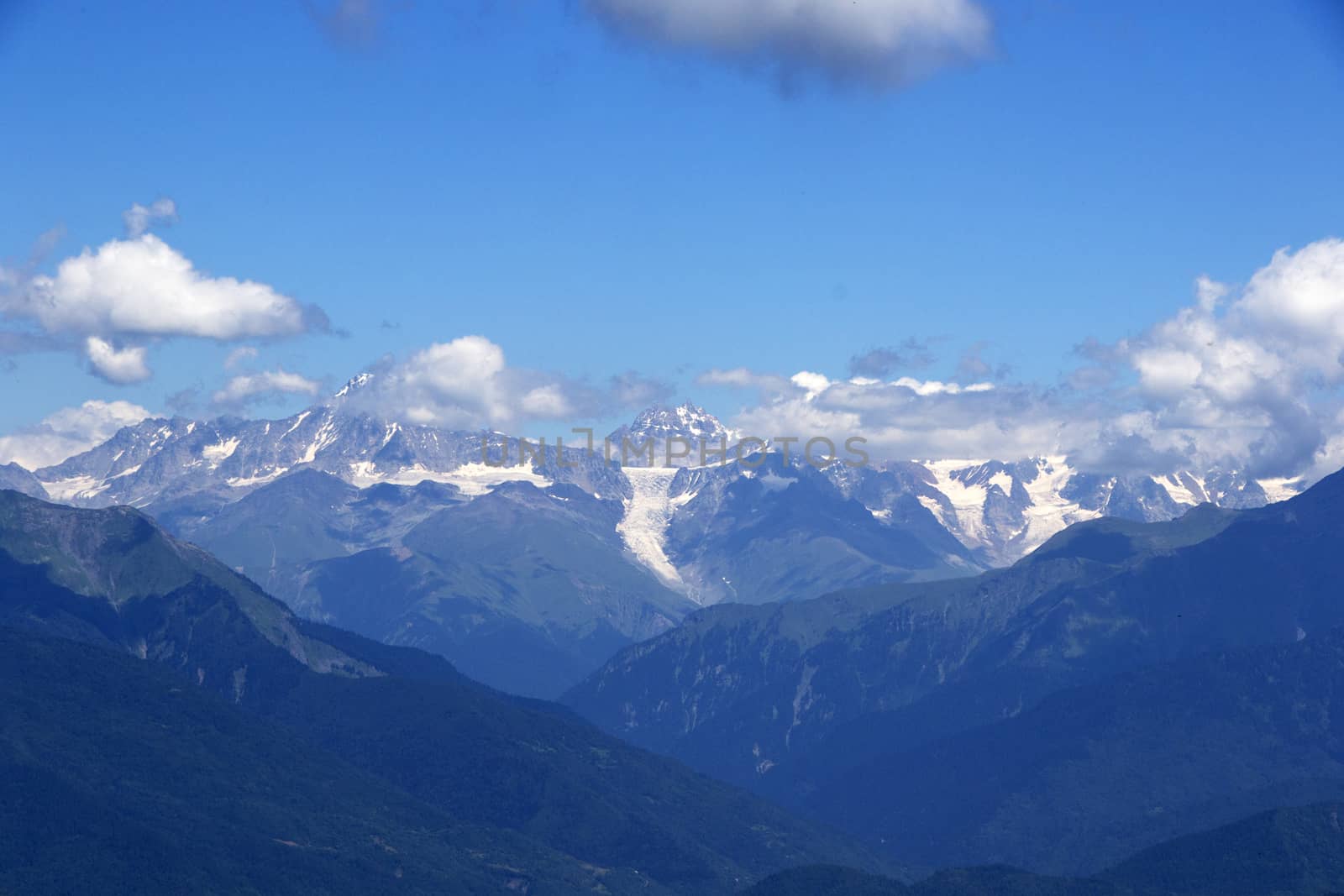 Mountains landscape and view of caucasian mountain range in Racha, Georgia