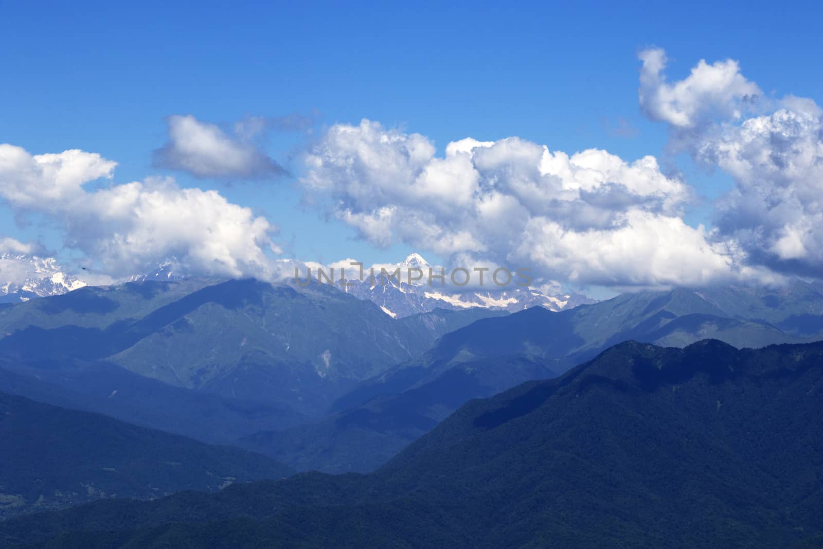 Mountains landscape and view of caucasian mountain range in Racha, Georgia