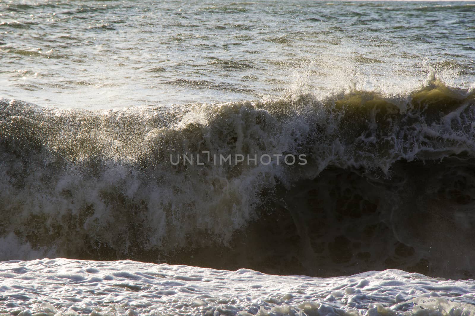 Sea and waves, stormy weather, waves and splashes in Batumi, Georgia. Stormy Black sea. Water background.