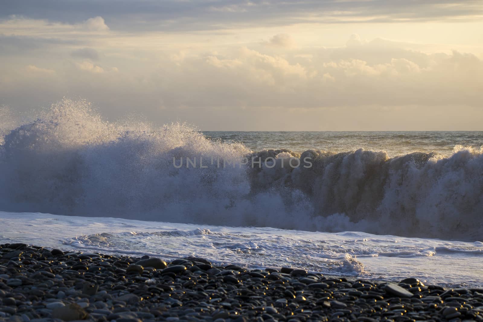 Stormy Black sea. Water background, stormy weather, waves and splashes in Batumi, Georgia. by Taidundua