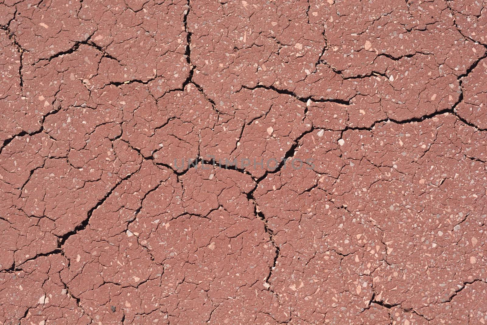 Detail of a concrete cracked red floor