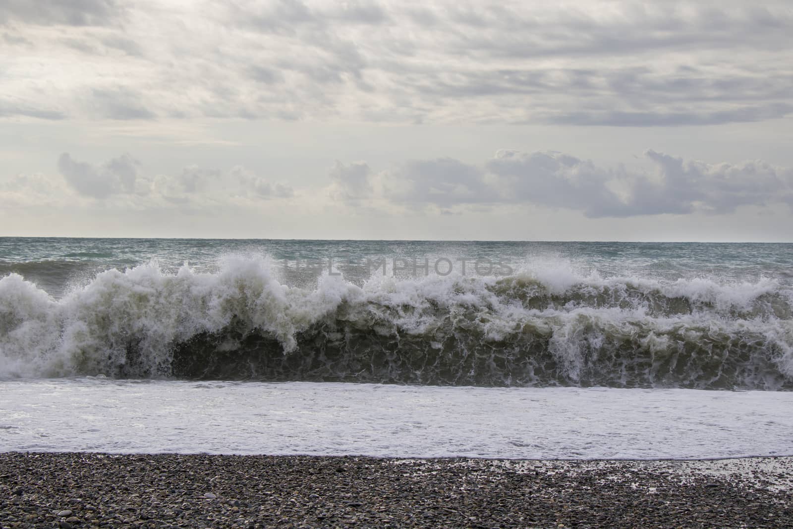 Stormy weather, waves and splashes in Batumi, Georgia. Stormy Black sea. by Taidundua