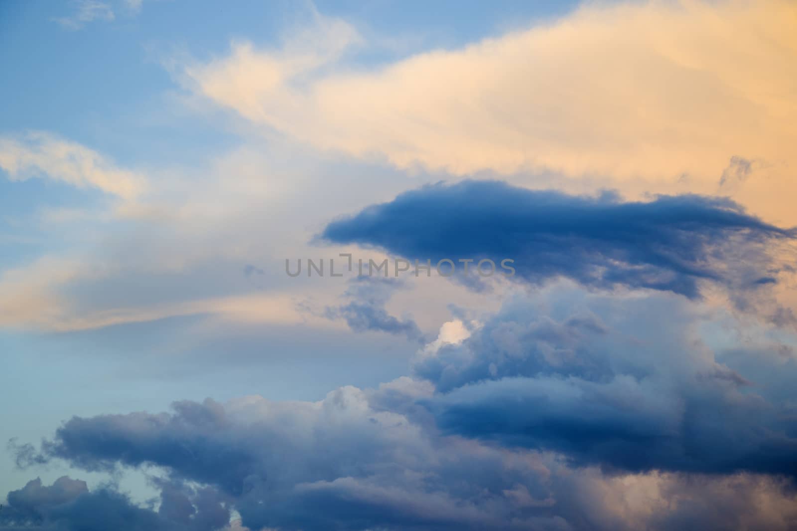 Cloudy sky background, sunset time in Tbilisi