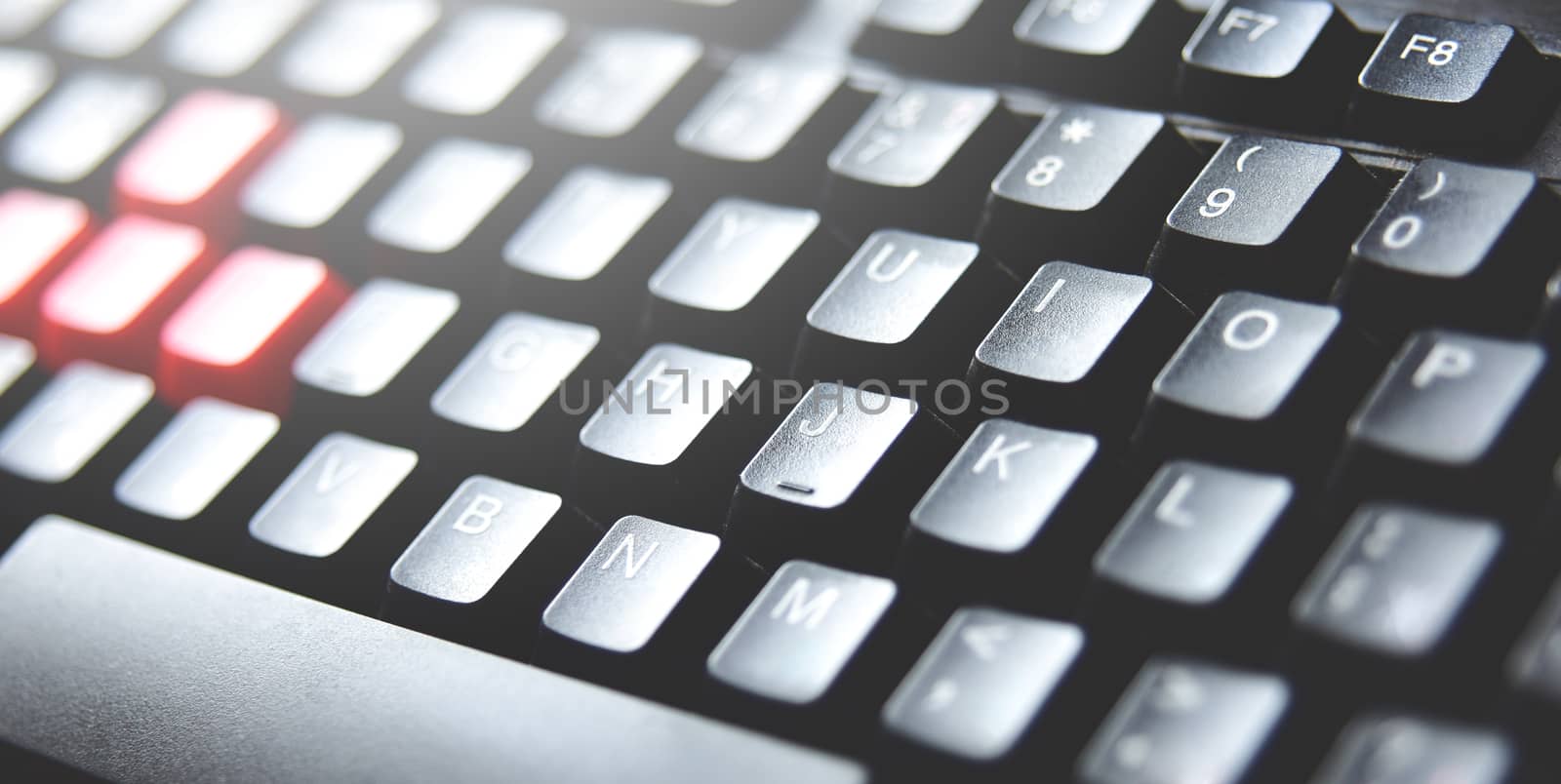 Close up view of a computer keyboard keys