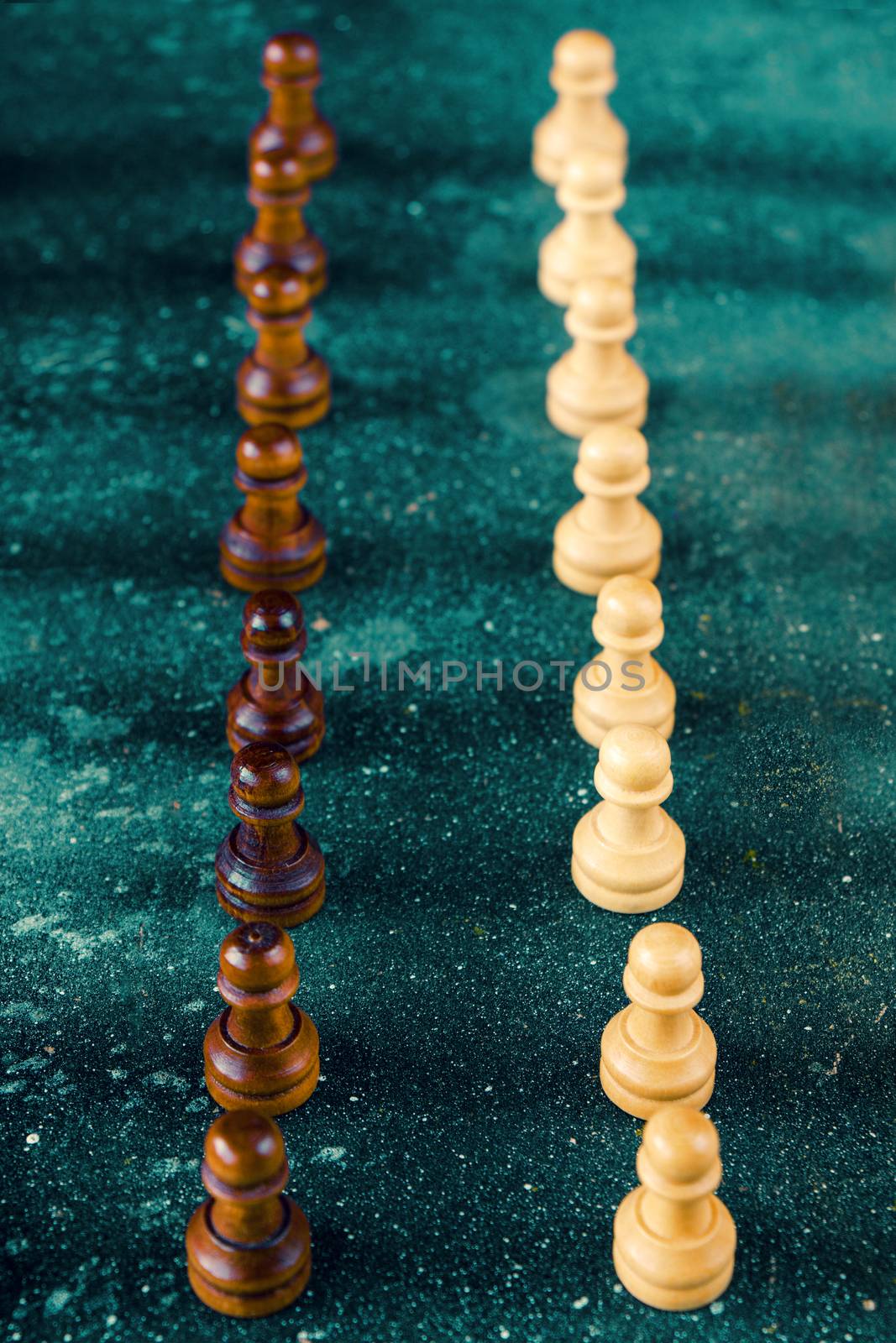Checkmate and chess Pawn figures close-up by Taidundua