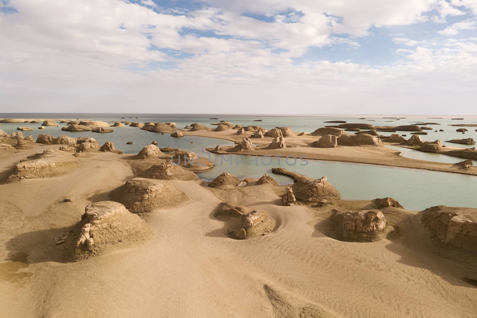 Wind erosion terrain landscape, yardang landform. Photo in Qinghai, China.